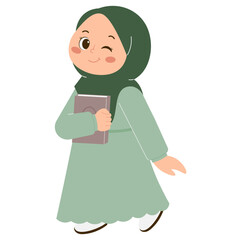 Cute Hijab Girl Holding a Book Illustration