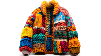 Colorful Knitted Wool Jacket On Isolated White Background, Generative Ai