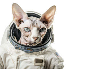 Cat in space suit, isolated on transparent background.