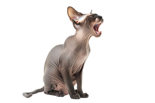 Ugly cat yawning, isolated on transparent background.