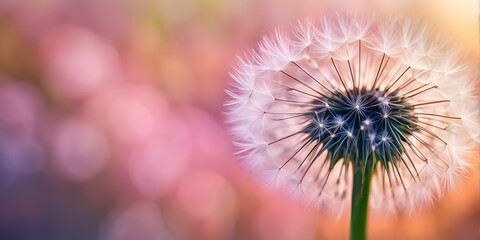 Dandelion on a multicolor background, romantic flower