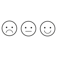 A set of three smiley faces with different facial expressions