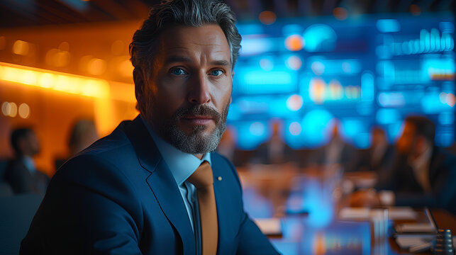 CEO - CFO - Profile picture - stylish dress - video screen background - infographic - data analytics - stylish dress - business executive  - Powered by Adobe