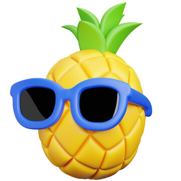 3d render of pineapple wearing sunglasses with summer beach concept.