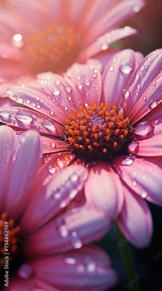 Sticker  flowers with water droplets on them. Generative AI.