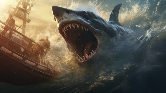 The movie poster for the movie jaws. Generative AI.