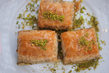 handmade turkish dessert baklava on table 