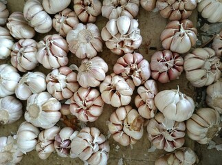 High Angle View Of Garlic sold in traditional markets