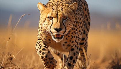 Majestic cheetah, Africa beauty, spotted in wilderness, looking alert generated by AI