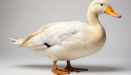 Cute duckling standing by the pond, looking at the camera generated by AI