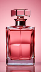 Transparent glass bottle with pink perfume sprayer, elegant and glamorous generated by AI