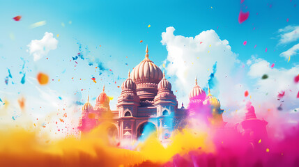 Happy Holi festival concept in India, colorful powder background - obrazy, fototapety, plakaty