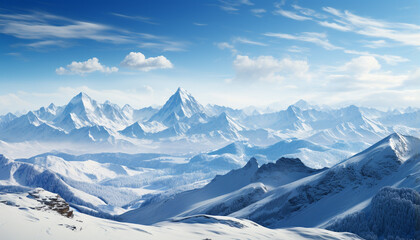 Obraz premium Majestic mountain peak, tranquil scene, frozen beauty in nature generated by AI