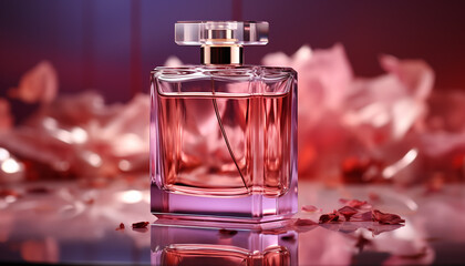Obraz na płótnie Canvas Luxury perfume bottle sprays elegance and freshness in fashion generated by AI