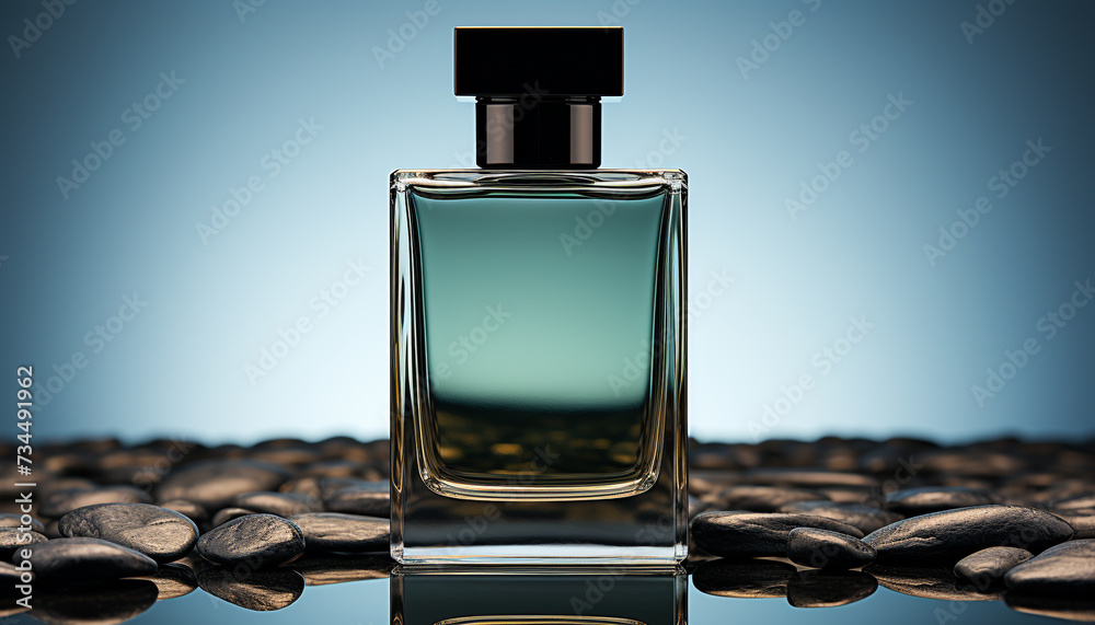 Poster Freshness and elegance in a single bottle of scented perfume generated by AI