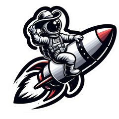 Cartoon Astronauts Riding Rocket