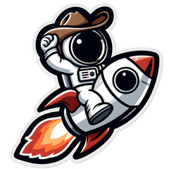Cartoon Astronauts Riding Rocket