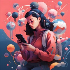 girl with headphones listening music