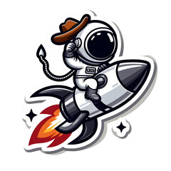 Cartoon Astronauts Riding Rocket