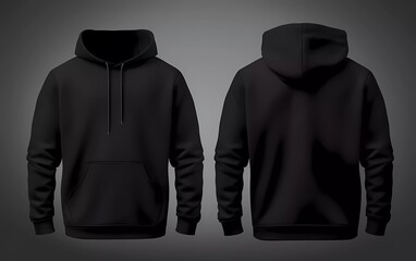 Blank black hoodie sweater mock up template, front and back view, isolated on plain black hoodie sweater mock up.  generative ai - obrazy, fototapety, plakaty