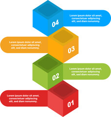 Cube placed one above other with sequence for process flow visualization