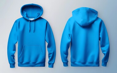 Blank blue hoodie sweater mock up template, front and back view, isolated on plain white hoodie sweater mockup.