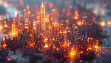 Fototapeta premium Futuristic cityscape with glowing lights