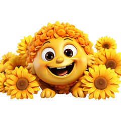 Yellow Sunflower With Smiling Face Peeking