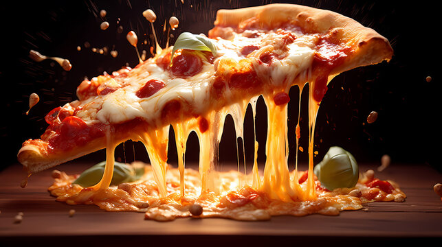 Fresh pizza slices with cheese