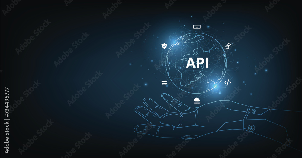 Poster application programming interface (api). software development tools, information technology, modern 