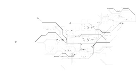 Black circuit diagram on white background. High-tech circuit board connection system.Vector abstract technology on a white background.