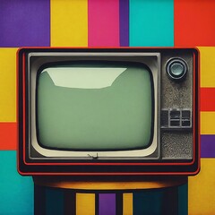 Retro Colorful Television on Striped Background