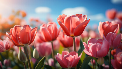 The vibrant tulip blossom brings natural beauty to summer generated by AI