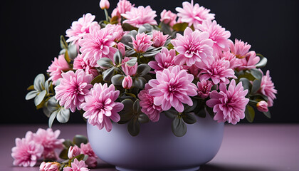 A beautiful bouquet of pink and purple flowers in a vase generated by AI