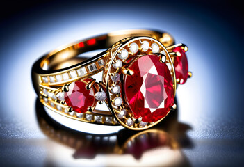 Ruby Jewelry, Gemstone, Precious, Red, Luxury, Fashion, Accessories, Ring, Glamour, Sparkle, Gem, Elegant, AI Generated