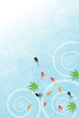 金魚　暑中見舞い　もみじ　背景