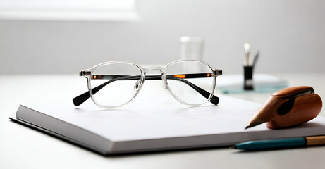 glasses and notebook