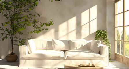 white sofa in a room with windows