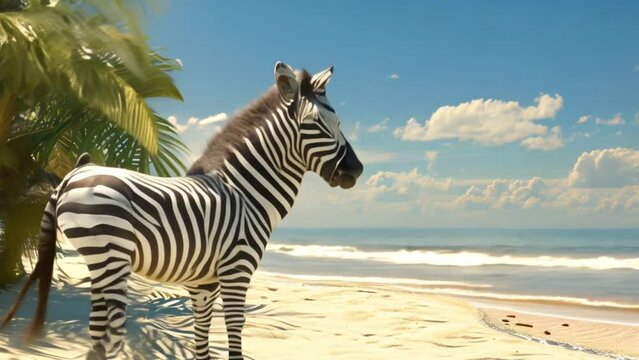 footage of a zebra on the beach