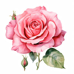 Pink rose arranged in a vibrant display, colorful watercolors, watercolor illustration, cute cartoon , sharp outline, white background for removing background, single object.
