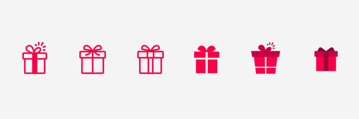 set collection free gift, gift box, red, flat design, icon . Simple design. Vector illustration