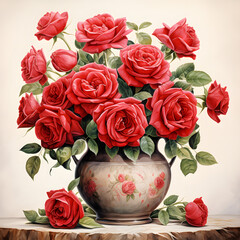 Red roses colorful flower arrangement, colorful watercolors, watercolor illustrations.