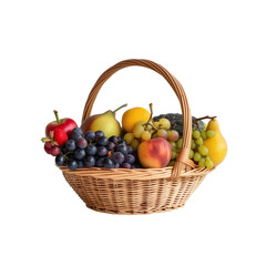 picnic basket full of fruits on transparent background