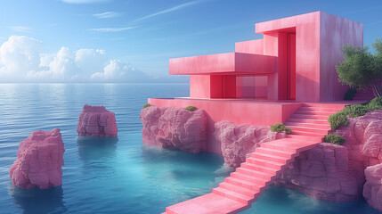 不思議なピンク色の家