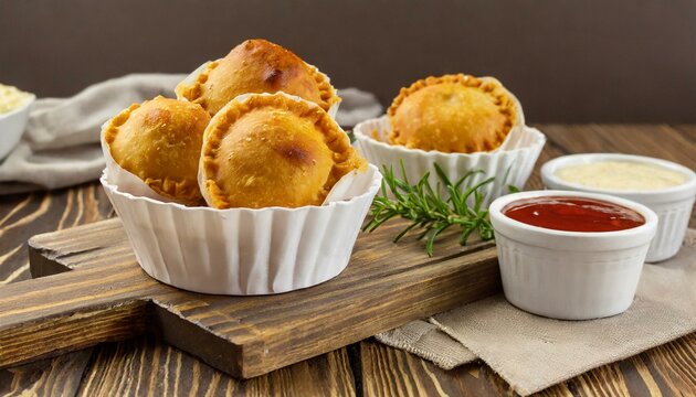 Empada de frango ( empadinha ). Tradicional lanche brasileiro com recheio de frango cozido desfiado. Comida brasileira, salgadinho, salgado brasileiro.
