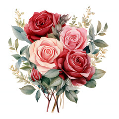 Red roses colorful flower arrangement, colorful watercolors, watercolor illustrations.