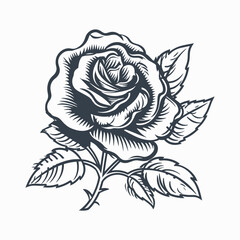 Rose with leaves woodcut style drawing vector