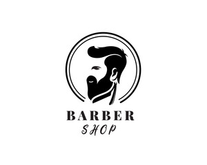 Barbershop with men hair beard shop vintage Logo icon symbol design template illustration inspiration