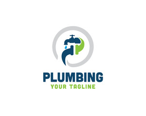 P initial plumbing faucet logo icon symbol design template illustration inspiration