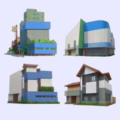 set of blue city buildings for complementary background